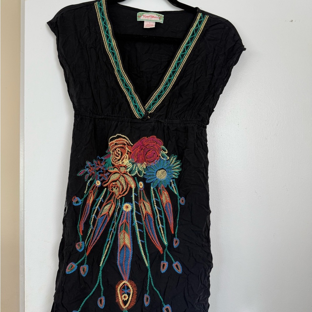 Flying Tomato Black Embroidered V-Neck Dress S